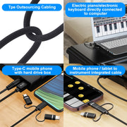 3 in 1 8 Pin, Type-C, Micro USB to USB-B MIDI Instruments Printer Cable, Length: 1m, Length:1m(Silver)