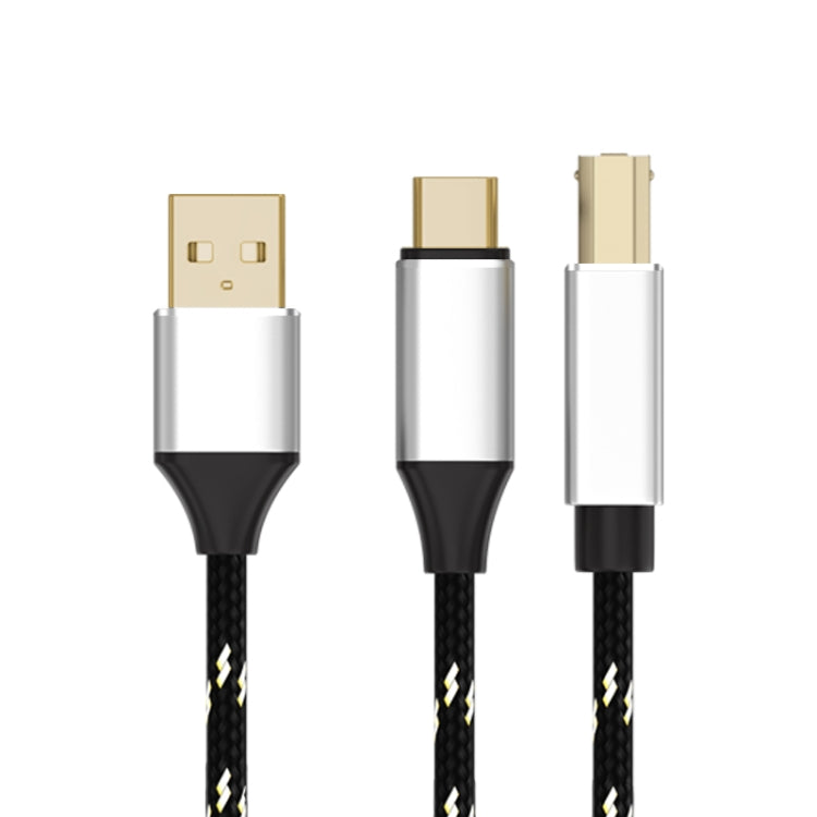 2 in 1 Type-C and USB-A to USB-B MIDI Instruments Printer Cable, Length: 1m, Length:1m(Black Gold) - Multifunctional Cable by PMC Jewellery | Online Shopping South Africa | PMC Jewellery | Buy Now Pay Later Mobicred