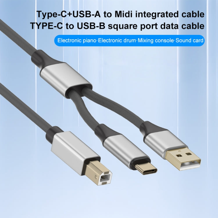 2 in 1 Type-C and USB-A to USB-B MIDI Instruments Printer Cable, Length: 1m, Length:1m(Black)