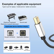 2 in 1 Type-C and USB-A to USB-B MIDI Instruments Printer Cable, Length: 1m, Length:1m(Blue)