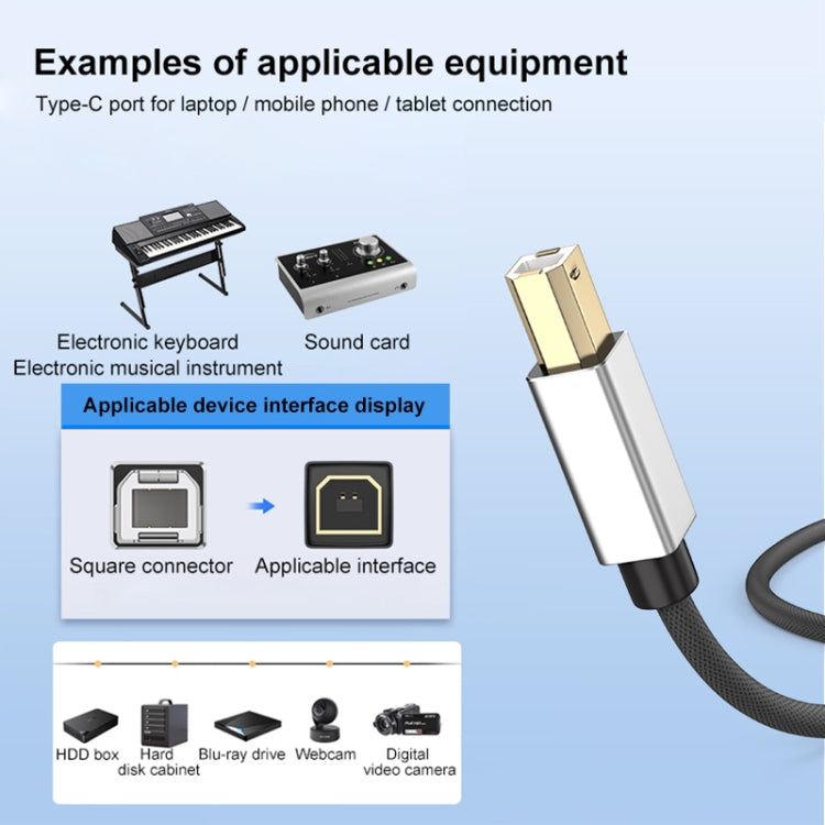 2 in 1 Type-C and USB-A to USB-B MIDI Instruments Printer Cable, Length: 1m, Length:1m(White)