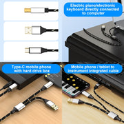 2 in 1 Type-C and USB-A to USB-B MIDI Instruments Printer Cable, Length: 1m, Length:1m(Black White)