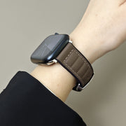 For Apple Watch 46mm / 49mm / 45mm / 44mm Striations Genuine Leather Butterfly Buckle Watch Band(Brown)