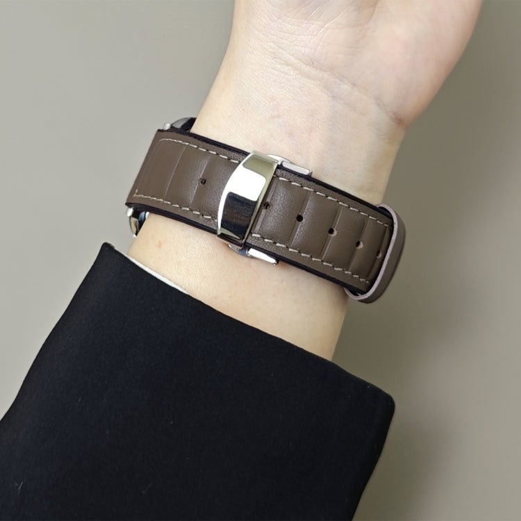 For Apple Watch 46mm / 49mm / 45mm / 44mm Striations Genuine Leather Butterfly Buckle Watch Band(Brown)