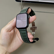 For Apple Watch 46mm / 49mm / 45mm / 44mm Striations Genuine Leather Butterfly Buckle Watch Band(Brown)