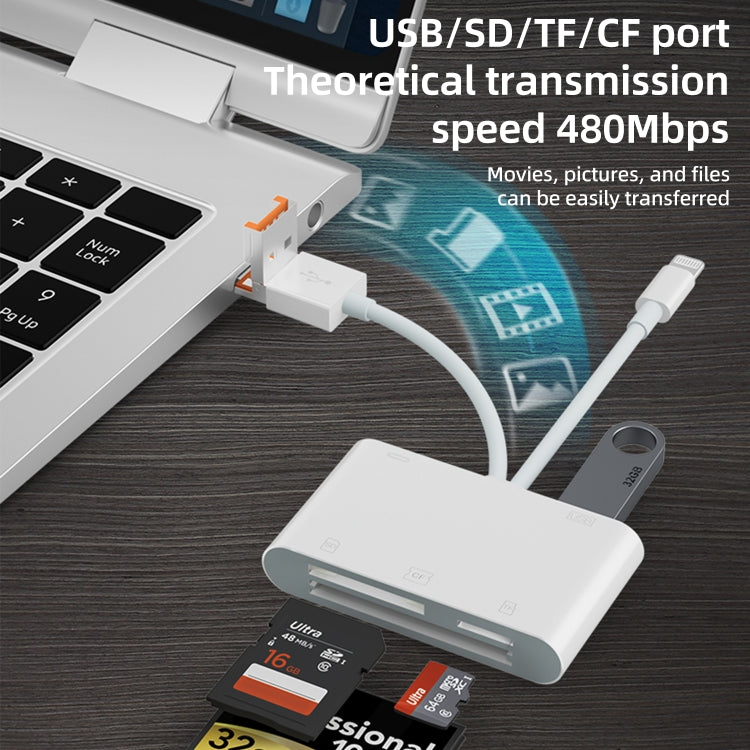 NK-1011TL Pro USB-C / Type-C, 8 Pin, USB to USB-C / Type-C, USB, CF, TF, SD Card Slot Card Reader Adapter(White)