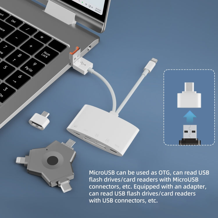 NK-1040TL Pro USB-C / Type-C, 8 Pin, USB to USB-C / Type-C, 8 Pin, Micro USB, TF, SD Card Reader Adapter(White) - U Disk & Card Reader by PMC TechLife | Online Shopping South Africa | PMC TechLife | Buy Now Pay Later Mobicred