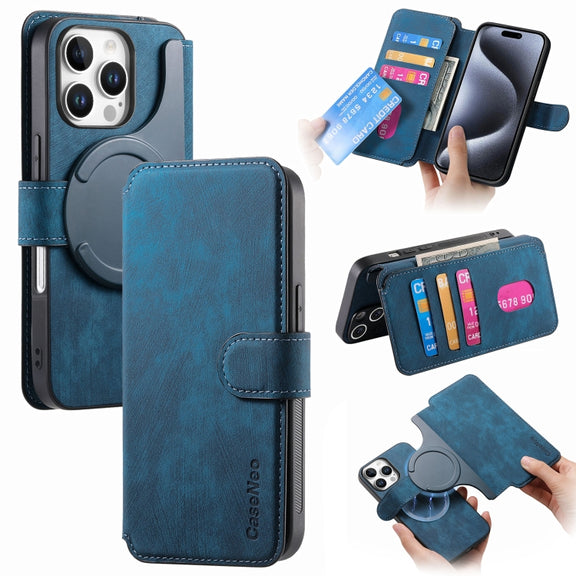 For iPhone 16 Pro Max CaseNeo MagSafe RFID Anti-theft Retro Leather Phone Case(Blue)