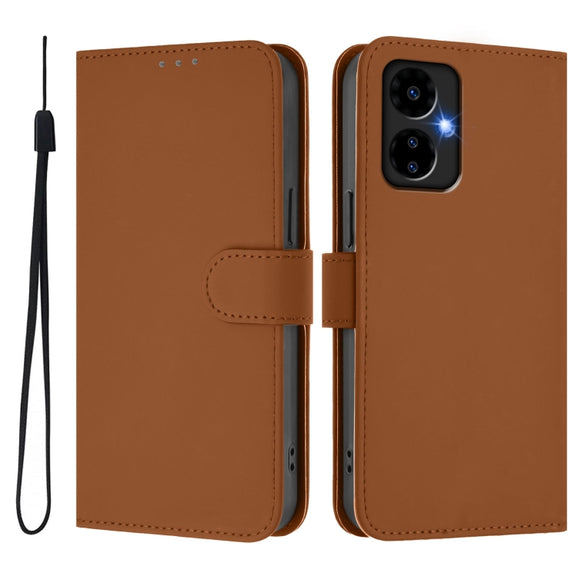 For Boost MobIle Celero 5G 2024 / 3 5G Skin Feel Solid Color Leather Phone Case with Lanyard(Brown)