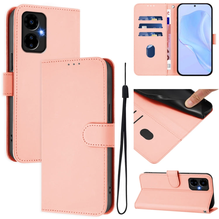 For Boost MobIle Celero 5G 2024 / 3 5G Skin Feel Solid Color Leather Phone Case with Lanyard(Pink) - free shipping - PMC Jewellery - Order now!