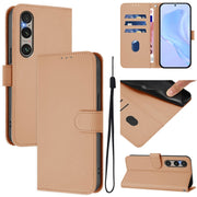 For Sony Xperia 1 VI 2024 Skin Feel Solid Color Leather Phone Case with Lanyard(Nude)