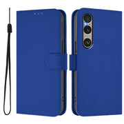 For Sony Xperia 1 VI 2024 Skin Feel Solid Color Leather Phone Case with Lanyard(Dark Blue)