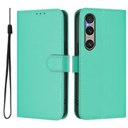 For Sony Xperia 1 VI 2024 Skin Feel Solid Color Leather Phone Case with Lanyard(Green)