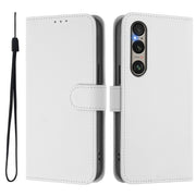For Sony Xperia 1 VI 2024 Skin Feel Solid Color Leather Phone Case with Lanyard(White)