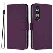 For Sony Xperia 1 VI 2024 Skin Feel Solid Color Leather Phone Case with Lanyard(Violet)