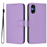 For Sony Xperia 5 VI 2024 Skin Feel Solid Color Leather Phone Case with Lanyard(Lavender Purple)