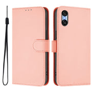 For Sony Xperia 10 VI 2024 Skin Feel Solid Color Leather Phone Case with Lanyard(Pink)