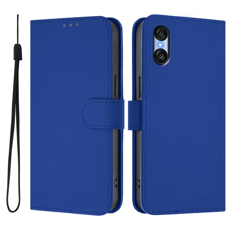 For Sony Xperia 10 VI 2024 Skin Feel Solid Color Leather Phone Case with Lanyard(Dark Blue) - Sony Cases by PMC Jewellery | Online Shopping South Africa | PMC Jewellery | Buy Now Pay Later Mobicred