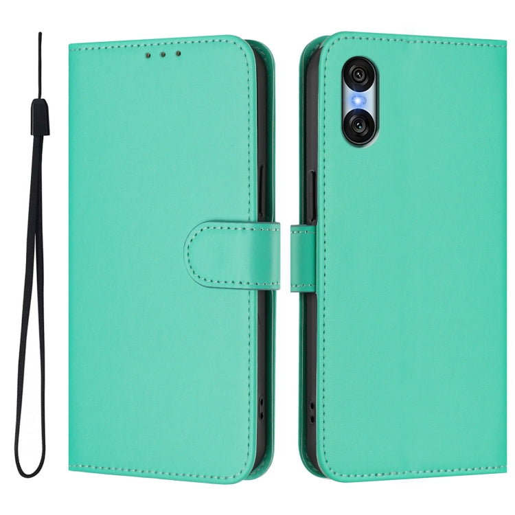For Sony Xperia 10 VI 2024 Skin Feel Solid Color Leather Phone Case with Lanyard(Green)