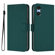 For Sony Xperia 10 VI 2024 Skin Feel Solid Color Leather Phone Case with Lanyard(Dark Green)
