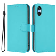 For Sony Xperia 10 VI 2024 Skin Feel Solid Color Leather Phone Case with Lanyard(Lake Blue)