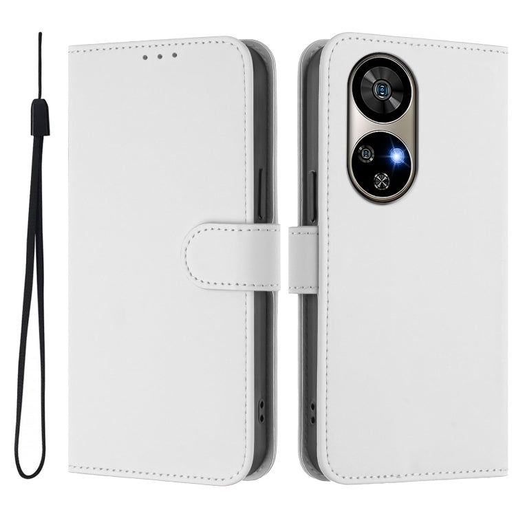 For Ulefone Note 17 Pro Skin Feel Solid Color Leather Phone Case with Lanyard(White)