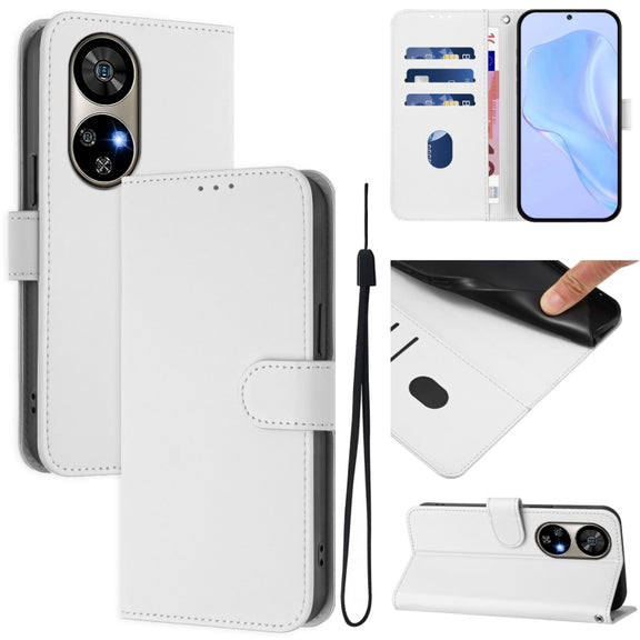 For Ulefone Note 17 Pro Skin Feel Solid Color Leather Phone Case with Lanyard(White)