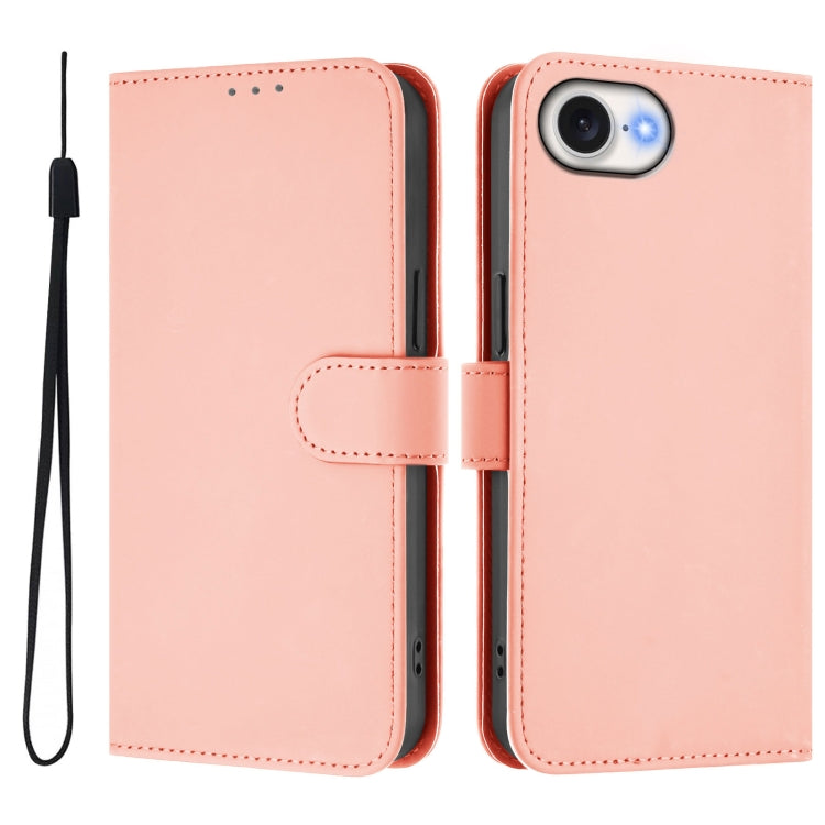For iPhone 16e Skin Feel Solid Color Leather Phone Case with Lanyard(Pink) - iPhone 16e Cases by PMC TechLife | Online Shopping South Africa | PMC TechLife | Buy Now Pay Later Mobicred