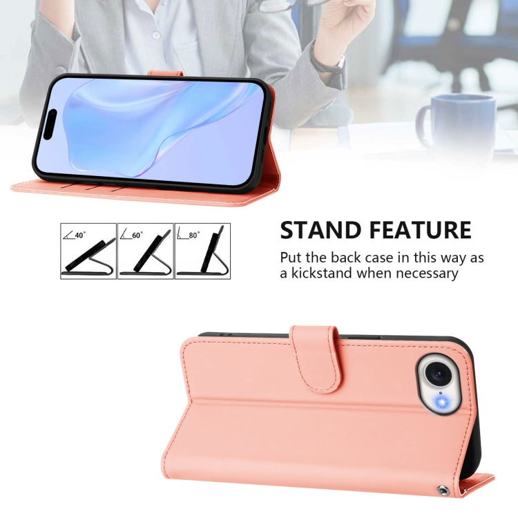 For iPhone 16e Skin Feel Solid Color Leather Phone Case with Lanyard(Pink) - iPhone 16e Cases by PMC TechLife | Online Shopping South Africa | PMC TechLife | Buy Now Pay Later Mobicred