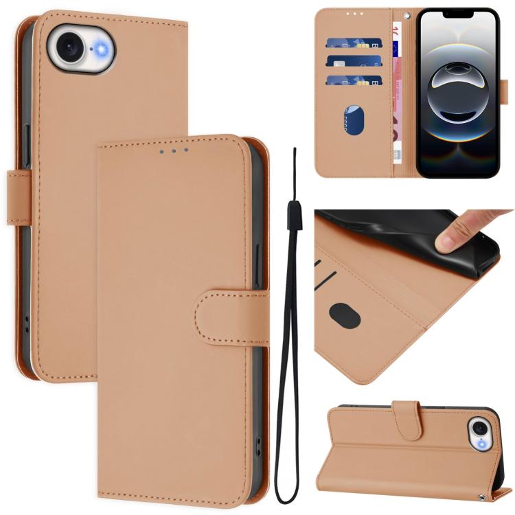 For iPhone 16e Skin Feel Solid Color Leather Phone Case with Lanyard(Nude) - iPhone 16e Cases by PMC TechLife | Online Shopping South Africa | PMC TechLife | Buy Now Pay Later Mobicred