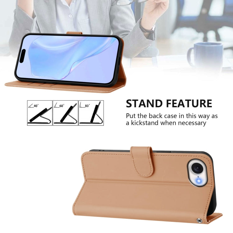 For iPhone 16e Skin Feel Solid Color Leather Phone Case with Lanyard(Nude) - iPhone 16e Cases by PMC TechLife | Online Shopping South Africa | PMC TechLife | Buy Now Pay Later Mobicred