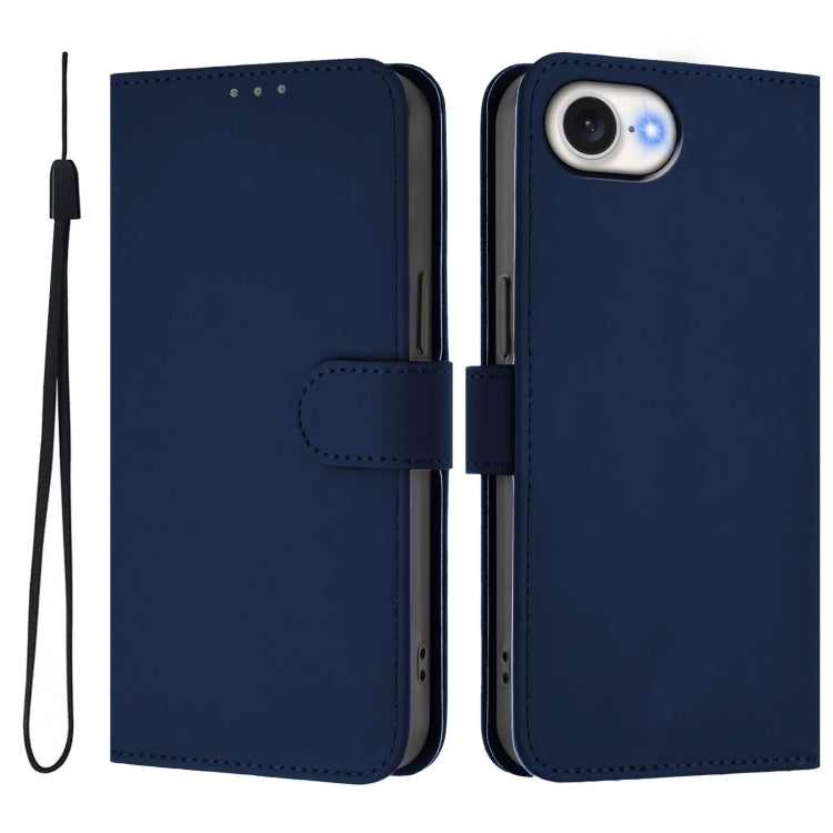 For iPhone 16e Skin Feel Solid Color Leather Phone Case with Lanyard(Navy Blue) - iPhone 16e Cases by PMC TechLife | Online Shopping South Africa | PMC TechLife | Buy Now Pay Later Mobicred