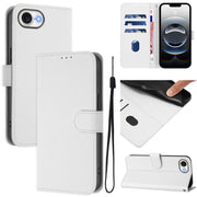 For iPhone 16e Skin Feel Solid Color Leather Phone Case with Lanyard(White)
