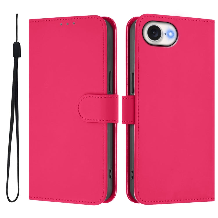 For iPhone 16e Skin Feel Solid Color Leather Phone Case with Lanyard(Rose Red) - iPhone 16e Cases by PMC TechLife | Online Shopping South Africa | PMC TechLife | Buy Now Pay Later Mobicred