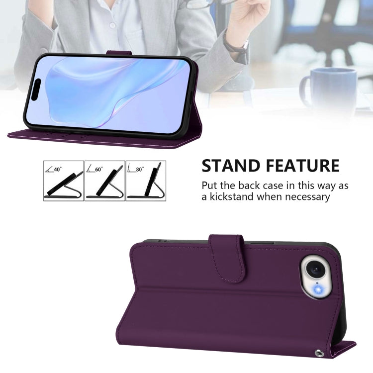 For iPhone 16e Skin Feel Solid Color Leather Phone Case with Lanyard(Violet) - iPhone 16e Cases by PMC TechLife | Online Shopping South Africa | PMC TechLife | Buy Now Pay Later Mobicred