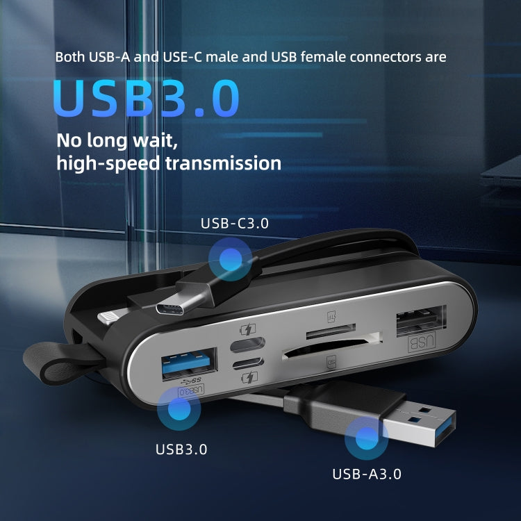 NK-1058 USB-C / Type-C, 8 Pin, USB Interface 6 in 1 Multi-function Adapter(Black)