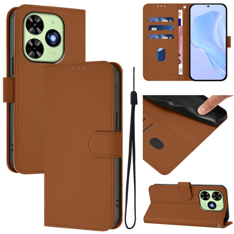 For Tecno Spark Go 2024 4G Skin Feel Solid Color Leather Phone Case with Lanyard(Brown) - Tecno Cases by PMC Jewellery | Online Shopping South Africa | PMC Jewellery | Buy Now Pay Later Mobicred