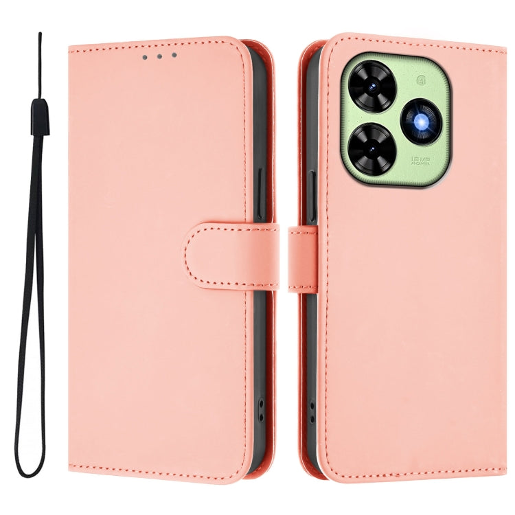 For Tecno Spark Go 2024 4G Skin Feel Solid Color Leather Phone Case with Lanyard(Pink) - Tecno Cases by PMC Jewellery | Online Shopping South Africa | PMC Jewellery | Buy Now Pay Later Mobicred