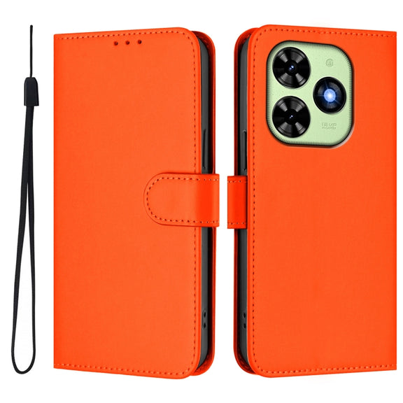 For Tecno Spark Go 2024 4G Skin Feel Solid Color Leather Phone Case with Lanyard(Orange)
