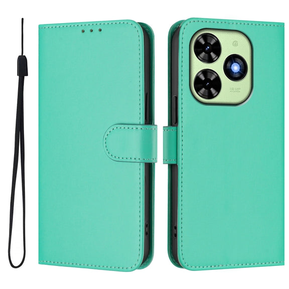 For Tecno Spark Go 2024 4G Skin Feel Solid Color Leather Phone Case with Lanyard(Green)