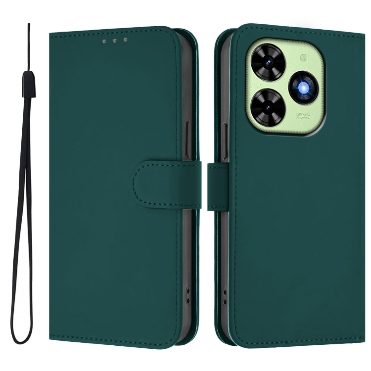 For Tecno Spark Go 2024 4G Skin Feel Solid Color Leather Phone Case with Lanyard(Dark Green) - Tecno Cases by PMC Jewellery | Online Shopping South Africa | PMC Jewellery | Buy Now Pay Later Mobicred