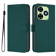 For Tecno Spark Go 2024 4G Skin Feel Solid Color Leather Phone Case with Lanyard(Dark Green)