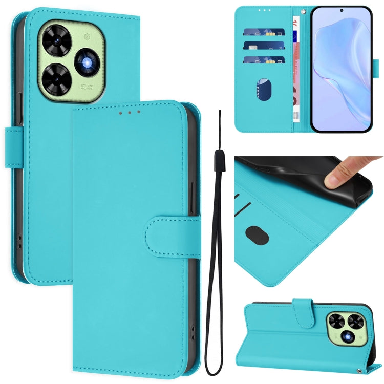 For Tecno Spark Go 2024 4G Skin Feel Solid Color Leather Phone Case with Lanyard(Lake Blue) - Tecno Cases by PMC Jewellery | Online Shopping South Africa | PMC Jewellery | Buy Now Pay Later Mobicred
