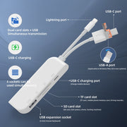 NK-9109TL Pro USB-C / Type-C, 8 Pin, USB to USB-C / Type-C, USB, TF / SD Card Multi-function Adapter(White)