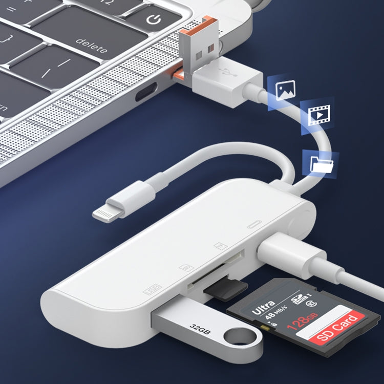 NK-9109TL Pro USB-C / Type-C, 8 Pin, USB to USB-C / Type-C, USB, TF / SD Card Multi-function Adapter(White)