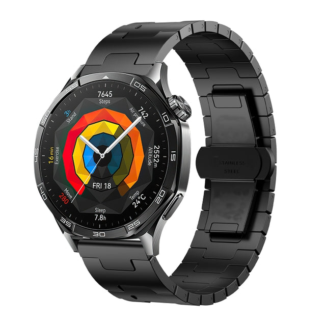 For Huawei GT4 46mm / GT5 46mm / GT5 Pro 22mm H-shaped Butterfly Buckle Stainless Steel Watch Band(Black)