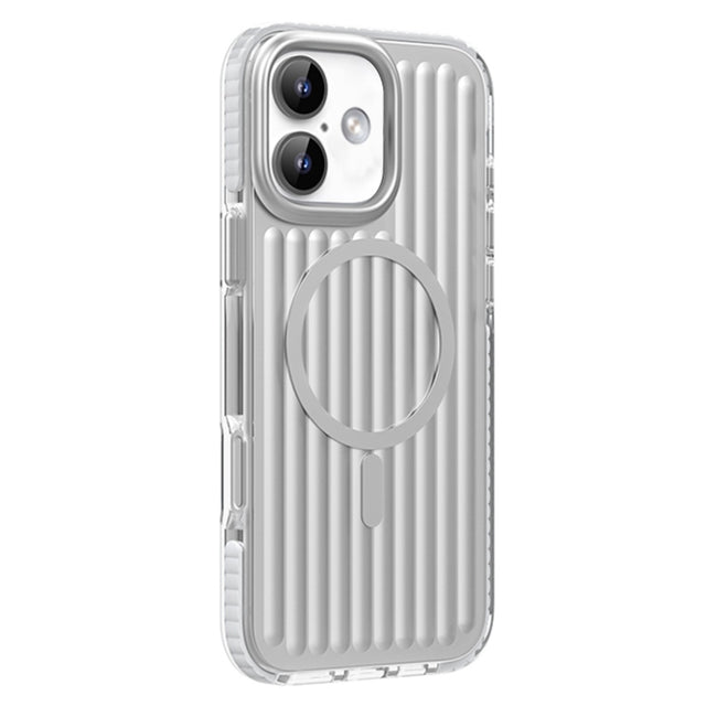 For iPhone 16 Mutural Corrugated Texture Magsafe Magnetic Shockproof Phone Case(Silver)
