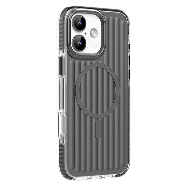 For iPhone 16 Mutural Corrugated Texture Magsafe Magnetic Shockproof Phone Case(Dark Grey)