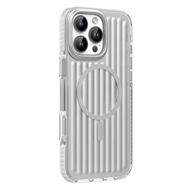 For iPhone 16 Pro Mutural Corrugated Texture Magsafe Magnetic Shockproof Phone Case(Silver)