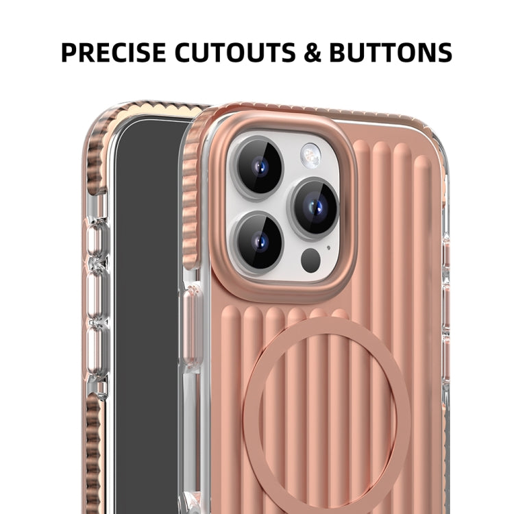 For iPhone 16 Pro Max Mutural Corrugated Texture Magsafe Magnetic Shockproof Phone Case(Antique Brass)